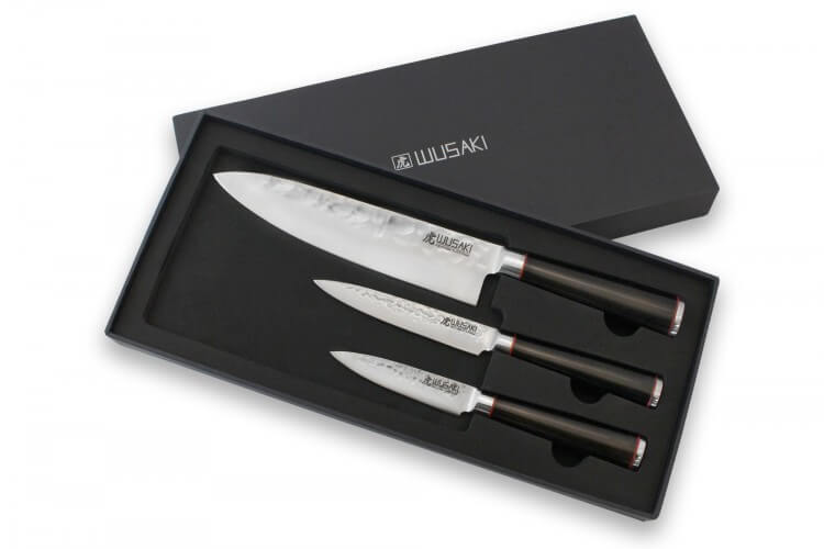 Coffret 3 couteaux Wusaki Ebony AUS8 ébène Chef + Universel + Office