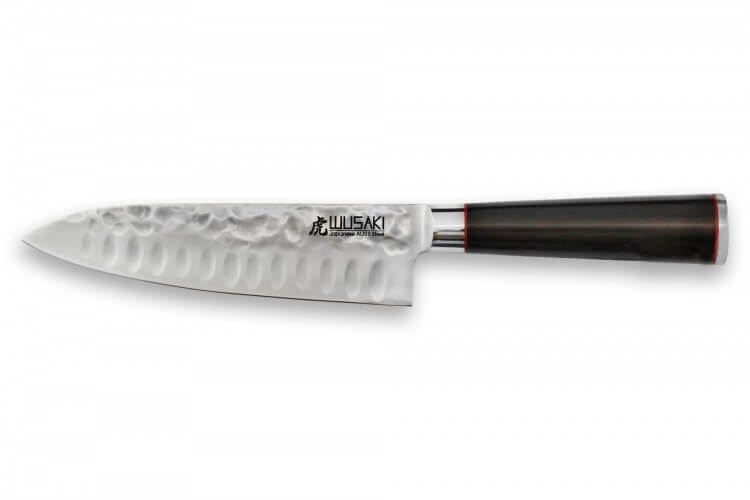 Couteau santoku Wusaki Ebony AUS8 17cm alvéolé manche ébène vernis