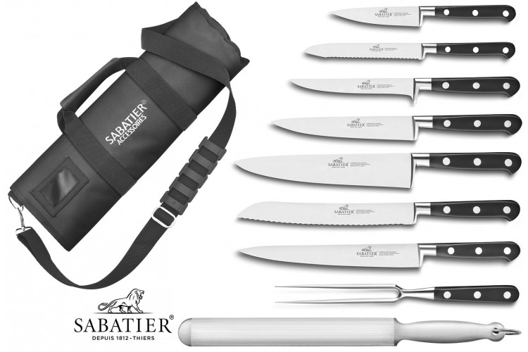 Mallette Sabatier Id&eacute;al  Inox 100% forg&eacute;s 7 couteaux fabrication fran&ccedil;aise + 1 fourchette + 1 fusil