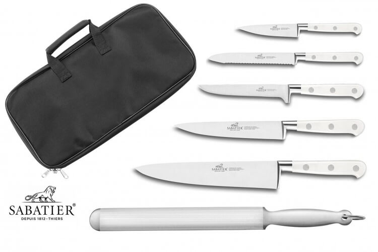 Mallette cuisine Sabatier Toque Blanche 5 couteaux fabrication française + 1 fusil