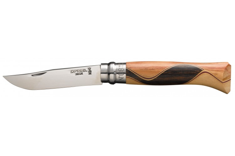Couteau Opinel Chaperon n&deg;8 lame 8,5cm manche 4 bois rares + coffret