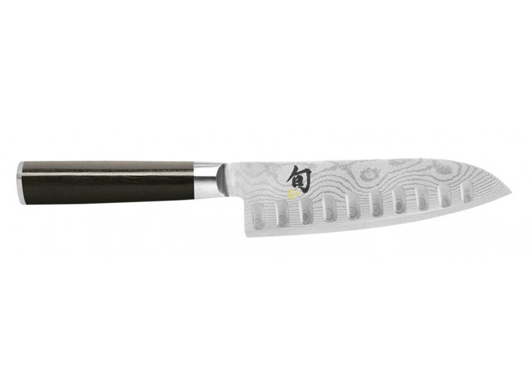 Couteau Santoku Shun damas lame alv&eacute;ol&eacute;e 18cm