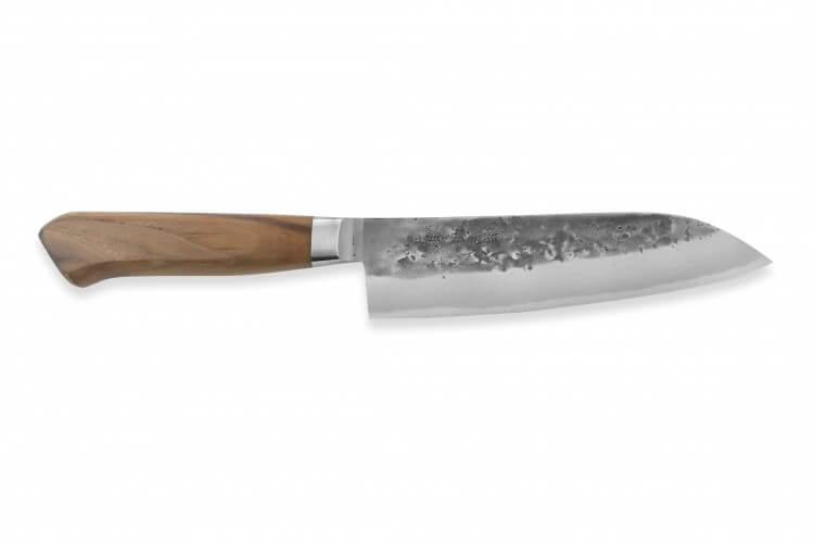 Couteau Santoku japonais artisanal Wusaki Nogami BS2 17cm manche en noyer