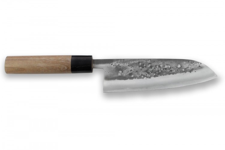 Couteau santoku japonais artisanal Wusaki Nakata BS2 16.5cm manche en noyer