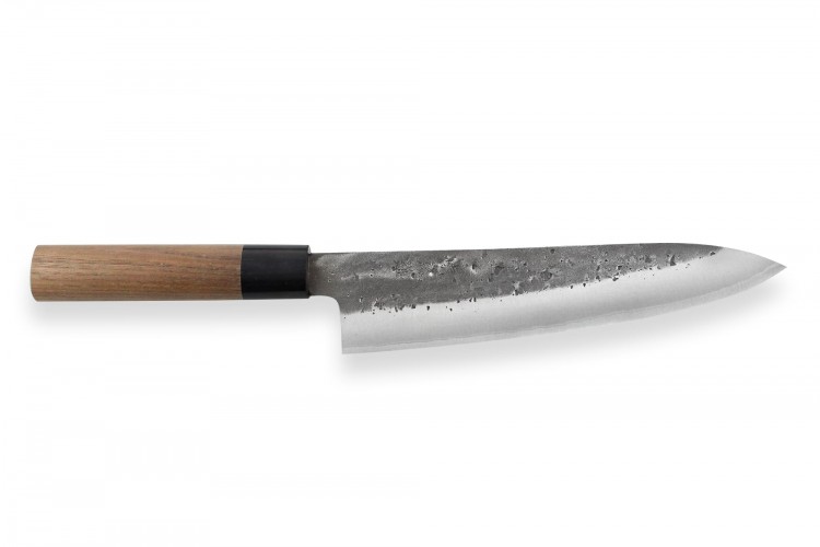 Couteau de chef japonais artisanal Wusaki Nakata BS2 21cm manche en noyer