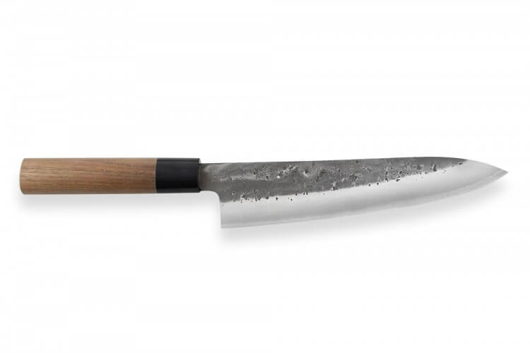 Couteau de chef japonais artisanal Wusaki Nakata BS2 21cm manche en noyer