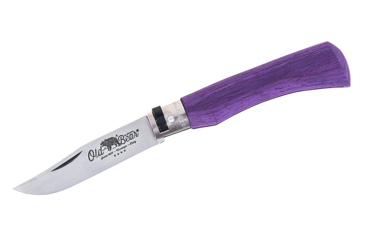 Couteau artisanal Old Bear Full Color violet manche bois d'Ayous stratifi&eacute;