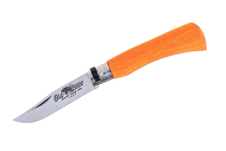 Couteau artisanal Old Bear Full Color orange manche bois d'Ayous stratifi&eacute;