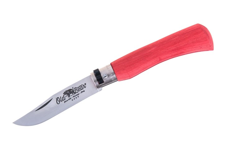 Couteau artisanal Old Bear Full Color rouge manche bois d'Ayous stratifi&eacute;