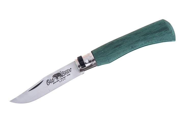 Couteau artisanal Old Bear Full Color vert manche bois d'Ayous stratifi&eacute;