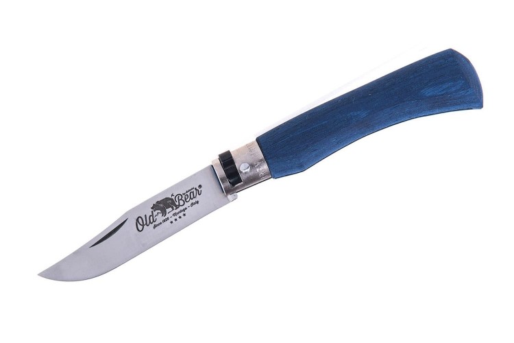 Couteau artisanal Old Bear Full Color bleu manche bois d'Ayous stratifi&eacute;