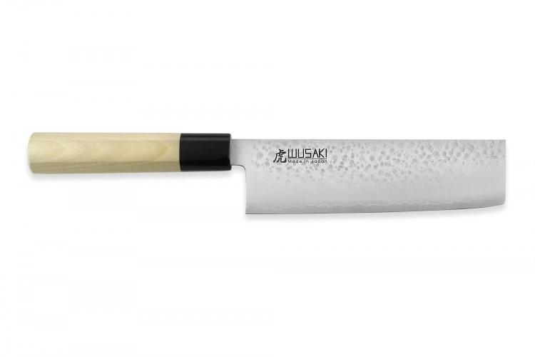 Couteau nakiri japonais artisanal Wusaki KANJO AS 16.5cm manche en magnolia