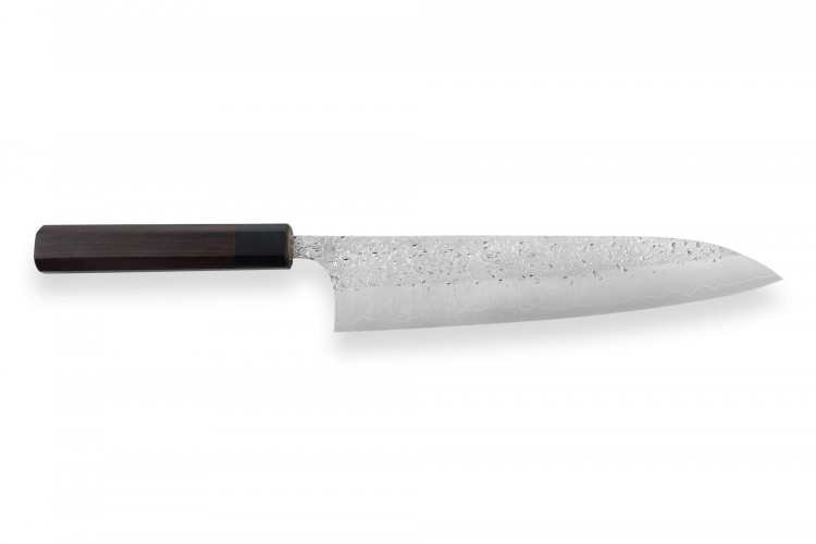 Couteau de chef japonais artisanal martel&eacute; Yu Kurosaki Shizuku 24cm acier SG2