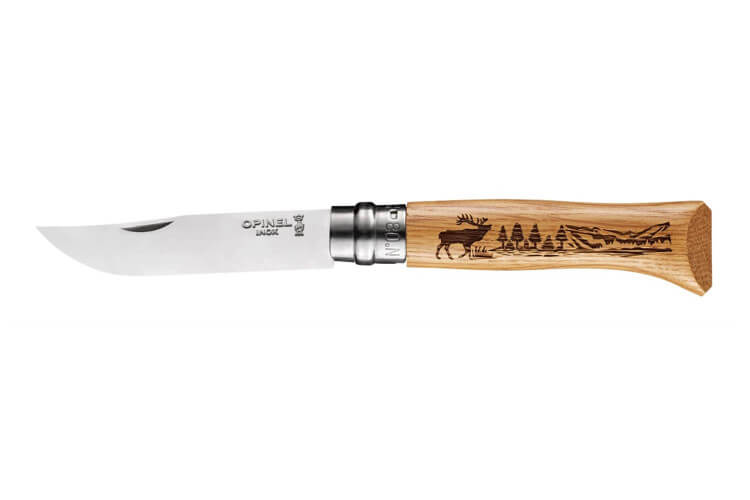 Couteau Opinel Tradition Gravures Animalia n°8 manche 11cm chêne décor cerf