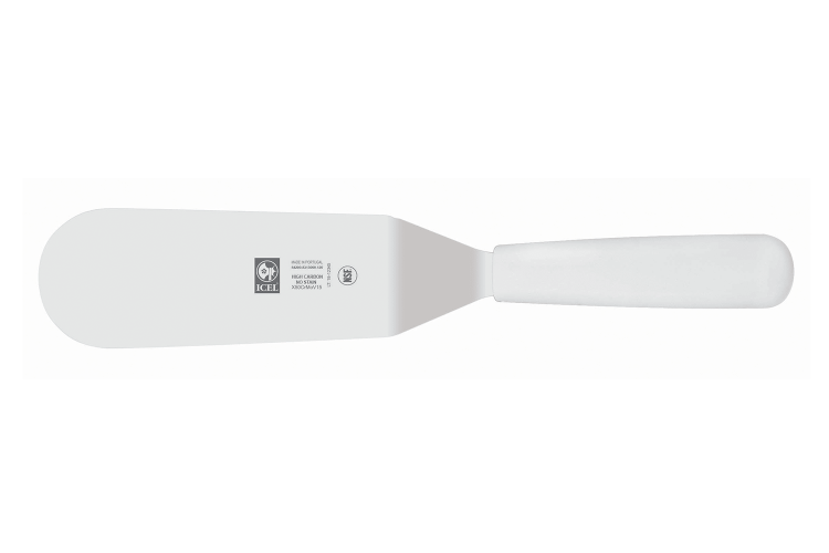 Spatule coud&eacute;e professionnelle Icel lame 12cm &agrave; bout arrondi manche blanc