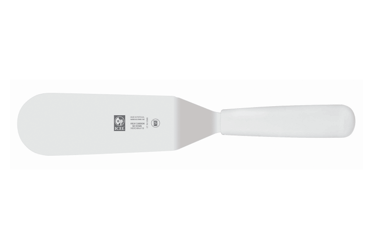 Spatule coudée professionnelle Icel lame 12cm à bout arrondi manche blanc