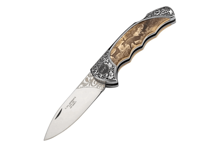 Couteau pliant Herbertz 588511 décor cerfs lame acier manche inox 11cm