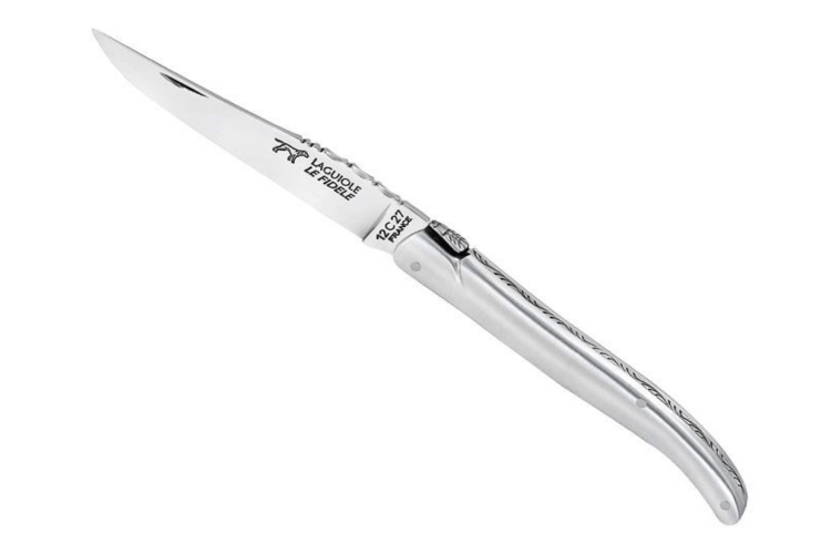 Couteau pliant Laguiole LE FIDELE acier Sandvik manche alu satin&eacute; 12cm