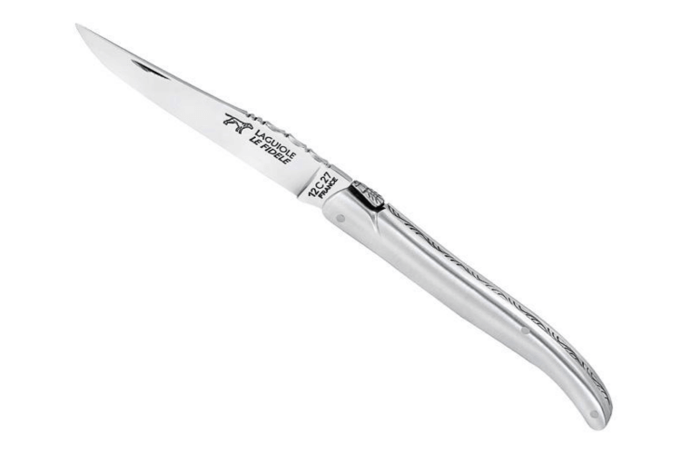 Couteau pliant Laguiole LE FIDELE acier Sandvik manche alu satiné 12cm