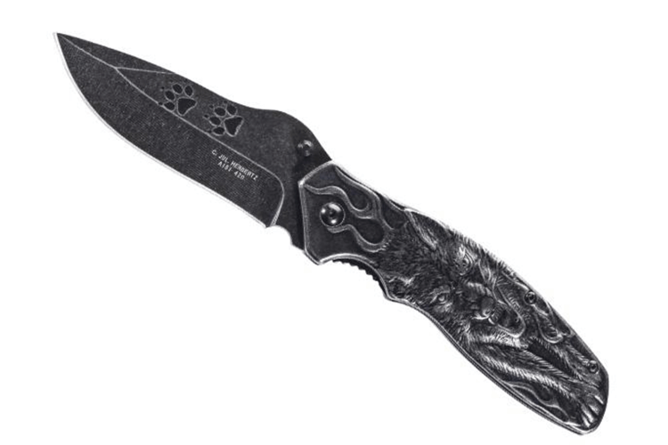 Couteau pliant Herbertz 582212 lame acier manche inox d&eacute;cor loup
