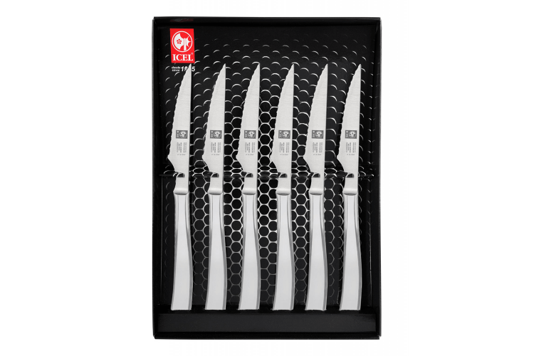 Coffret 6 couteaux &agrave; steak Icel lame microdent&eacute;e 9cm tout inox