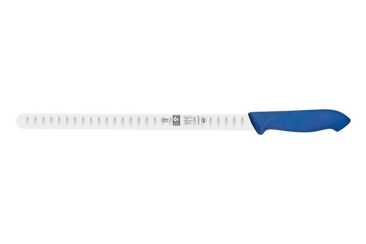 Couteau &agrave; saumon professionnel Icel lame 30cm manche bleu