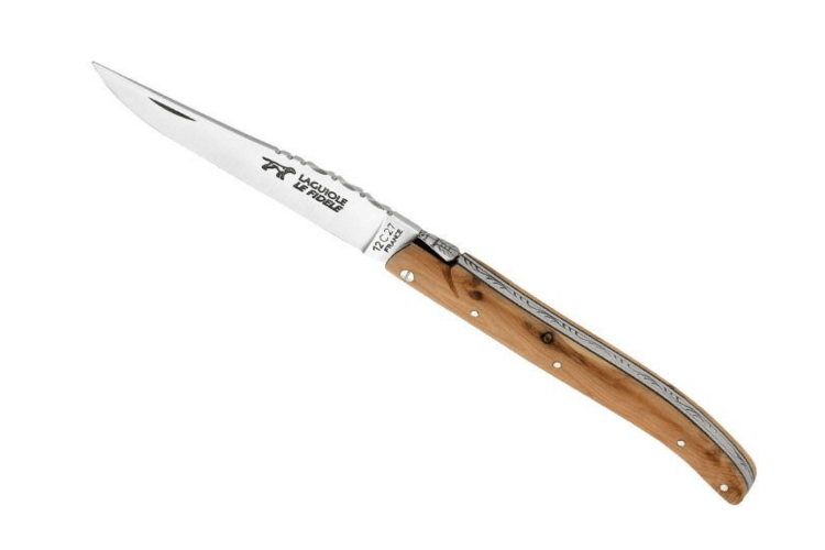 Couteau pliant Laguiole LE FIDELE acier Sandvik manche plein bois de gen&eacute;vrier 12cm