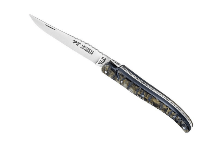 Couteau pliant Laguiole LE FIDELE acier Sandvik manche corne de b&eacute;lier 12cm