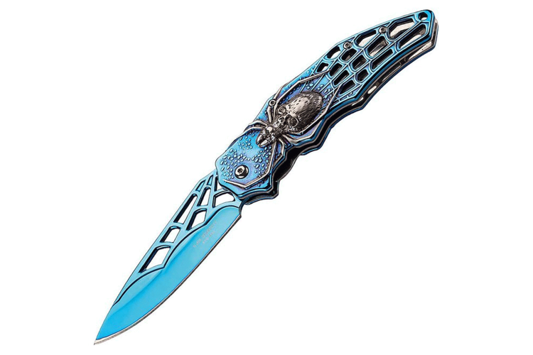 Couteau pliant Herbertz n&deg;586412 manche araign&eacute;e inox bleu 12cm