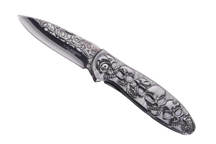 Couteau pliant Herbertz n°564612 manche inox 11.5cm décor tête de mort