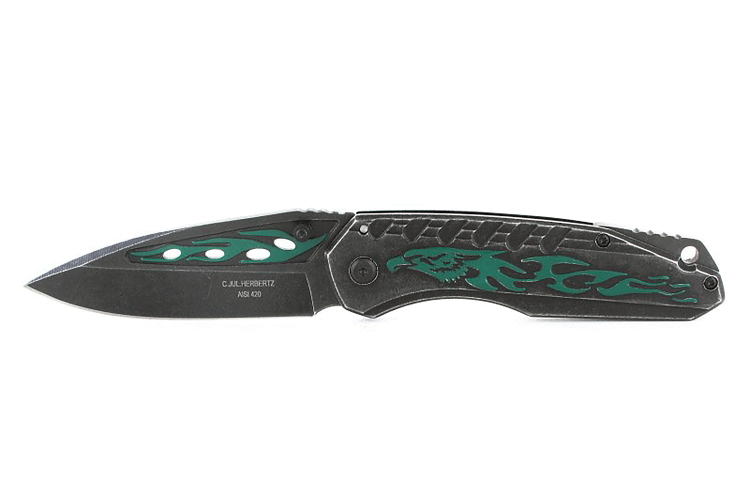 Couteau pliant Herbertz 568712 tout inox noir manche 12cm d&eacute;cor aigle 