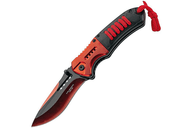 Couteau pliant Herbertz 585012 lame inox noire et rouge manche ABS + cordon rouge