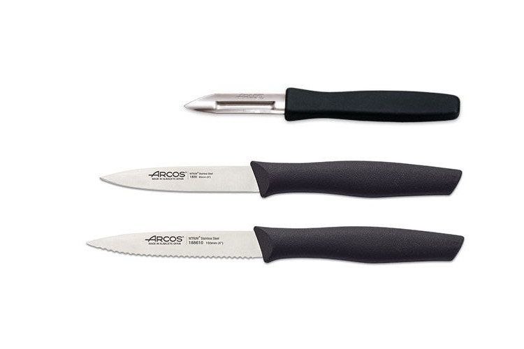 Set 2 couteaux + 1 &eacute;plucheur Arcos Nova acier NITRUM manche noir