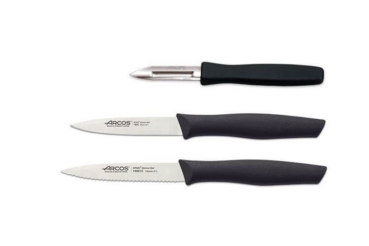 Set 2 couteaux + 1 éplucheur Arcos Nova acier NITRUM manche noir