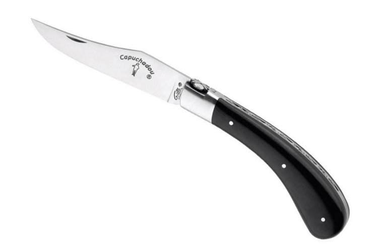 Couteau pliant artisanal Capuchadou acier sandvik manche bois d'&eacute;b&egrave;ne 12cm