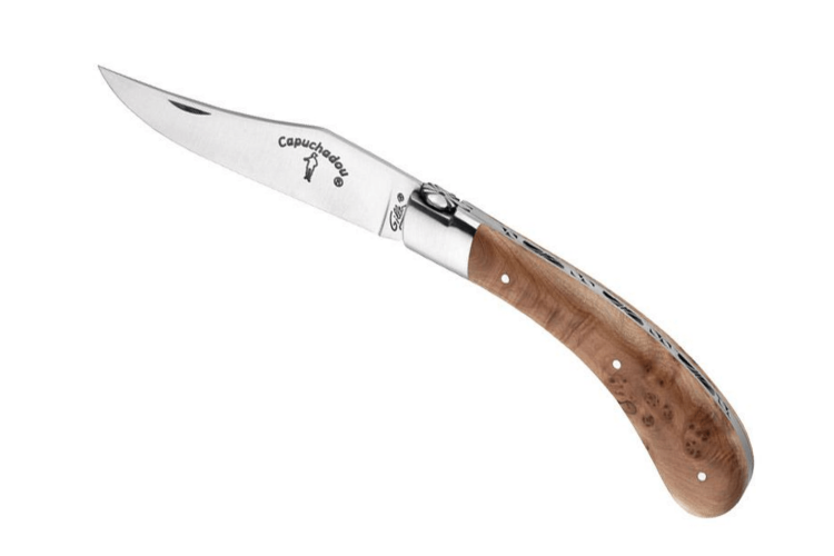 Couteau pliant artisanal Capuchadou acier sandvik manche bois de gen&eacute;vrier 12cm