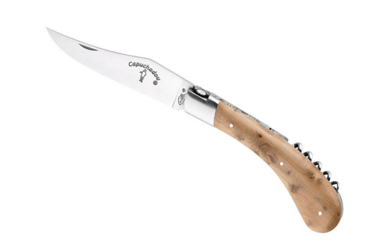 Couteau pliant artisanal Capuchadou acier sandvik gen&eacute;vrier 12cm + tire-bouchon