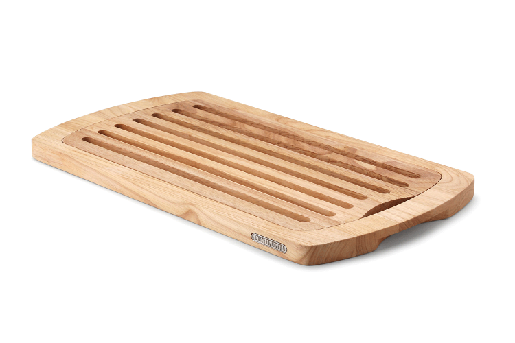 Planche &agrave; pain Continenta en bois d'h&eacute;v&eacute;a 45x26x2cm + grille ramasse-miettes