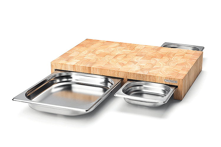 Planche à découper Continenta en bois 50x32,5x8,5cm + 3 bacs inox
