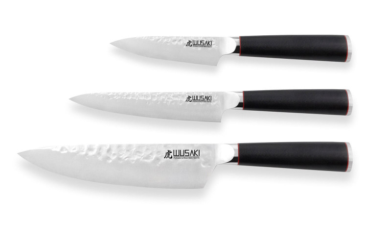 Coffret 3 couteaux Wusaki Hayato X50 manches G10 Chef + Universel + Office
