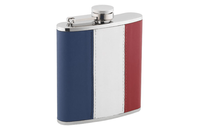 Flasque inox cuir tricolore + bouchon ba&iuml;onnette 180ml