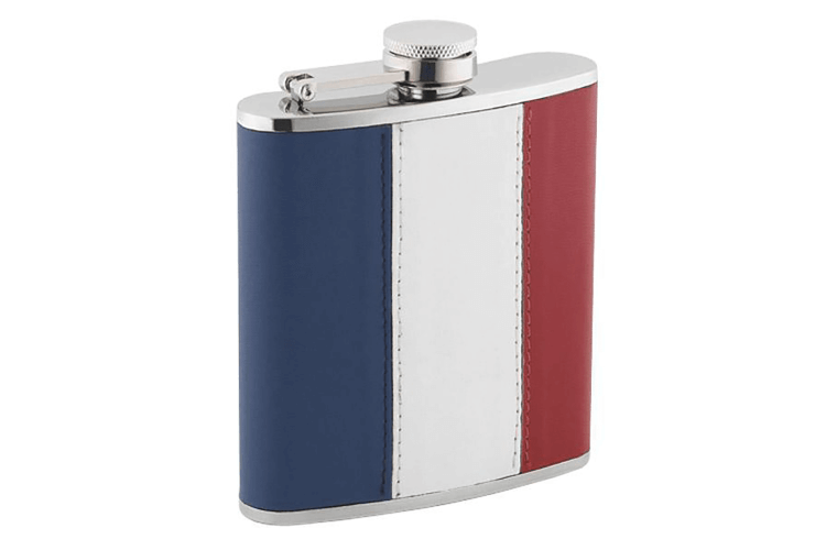 Flasque inox cuir tricolore + bouchon baïonnette 180ml