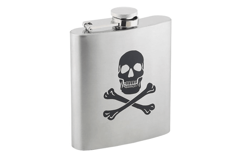 Flasque inox motif tête de mort + bouchon baïonnette 180ml