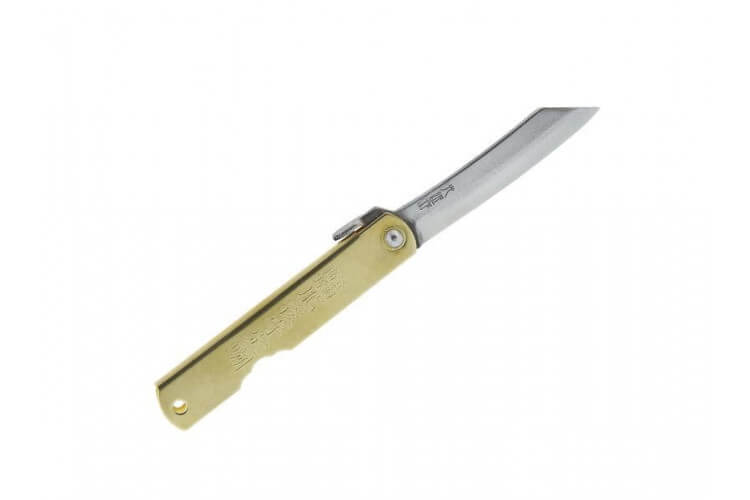 Couteau pliant Higonokami luxe 16 acier carbone manche laiton gravé 10cm