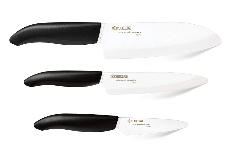 Coffret 3 couteaux Kyocera c&eacute;ramique santoku + office + petit office