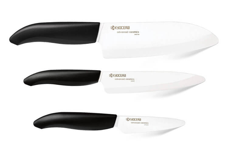 Coffret 3 couteaux Kyocera céramique santoku + office + petit office