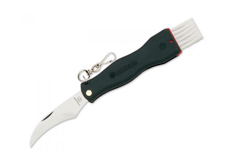 Couteau pliant &agrave; champignons noir Maserin acier inox 11cm avec brosse