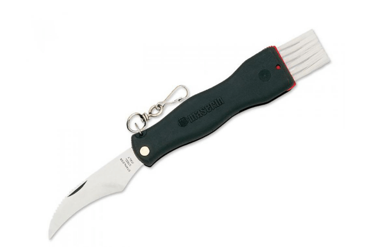Couteau pliant à champignons noir Maserin acier inox 11cm avec brosse