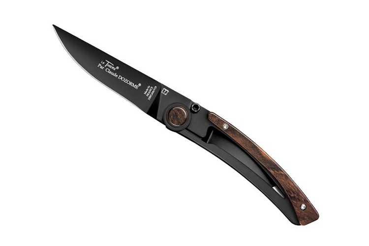 Couteau pliant Le Thiers Liner Lock Claude Dozorme acier noir bois de vallernia 10,5cm