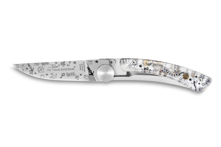 Couteau pliant Le Thiers Liner Lock Claude Dozorme d&eacute;cor old school 10,5cm